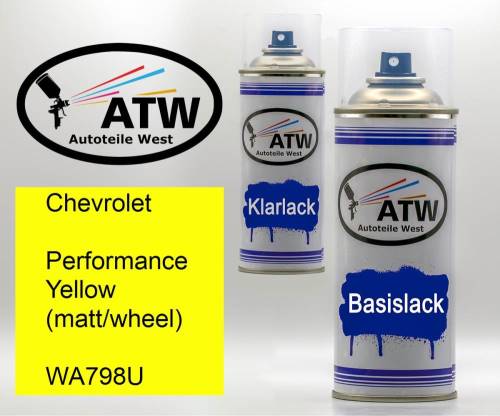 Chevrolet, Performance Yellow (matt/wheel), WA798U: 400ml Sprühdose + 400ml Klarlack - Set, von ATW Autoteile West.